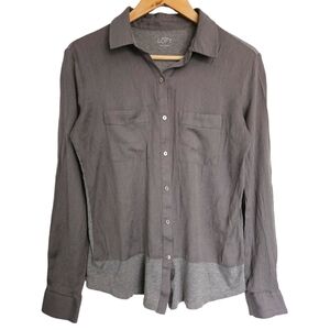 Loft mixed materials button‎ down blouse